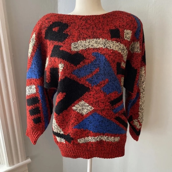 S.S.G. Catharine Lover Size M Red Wool Cotton Retro Vintage Sweater - Picture 2 of 7